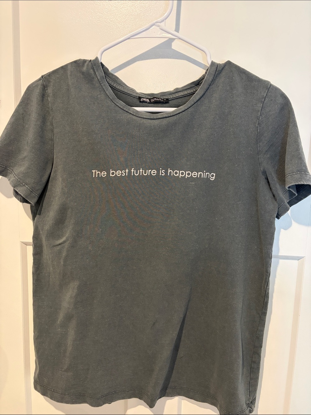Zara Olive Green Short Sleeve Tee with Positive Slogan